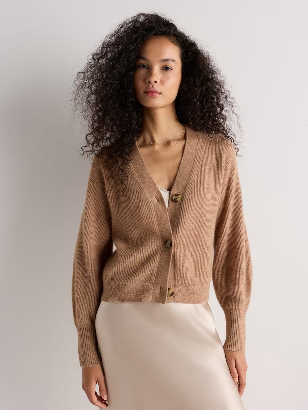 Quince Lightweight Baby Alpaca Cropped V-Neck Cardigan